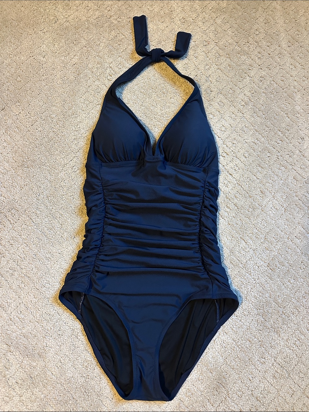 J. Crew Ruched Halter One piece Navy Swimsuit, Size 8